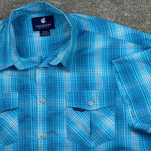 Rocawear Button Up Shirt Mens 4XB Blue Plaid Short Sleeve Classic Fit Pocket Y2K